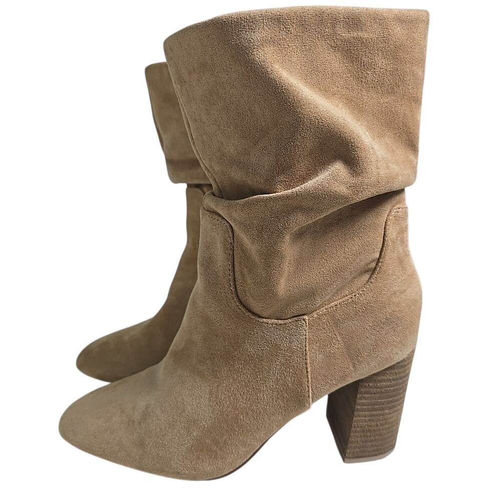 CCOCCI Darby Slouchy Block Heeled Boots Tan Microfiber Mid Calf Women's Size 8.5